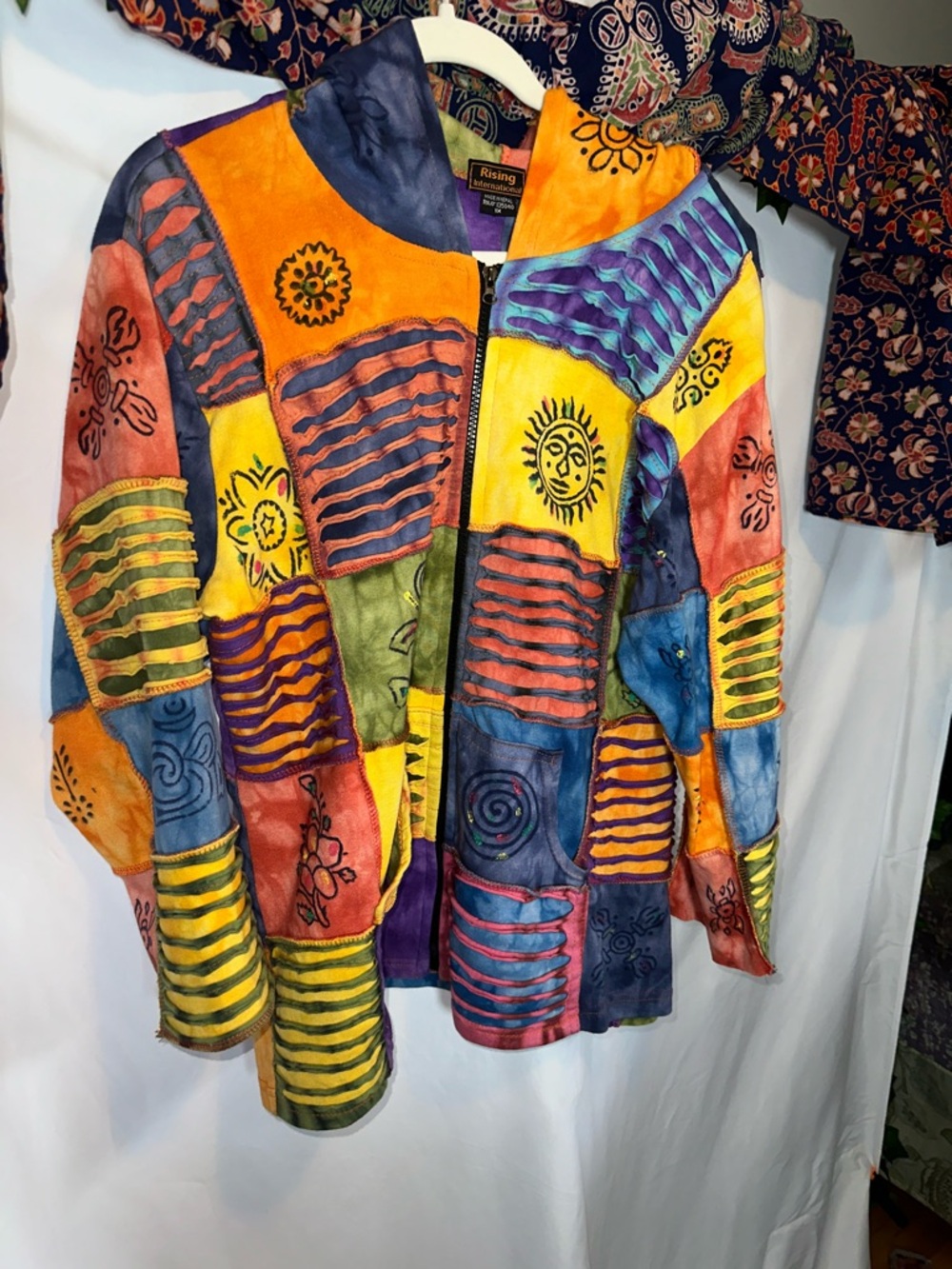 Rising International Multicolor Patchwork Hooded Bomber Jacket